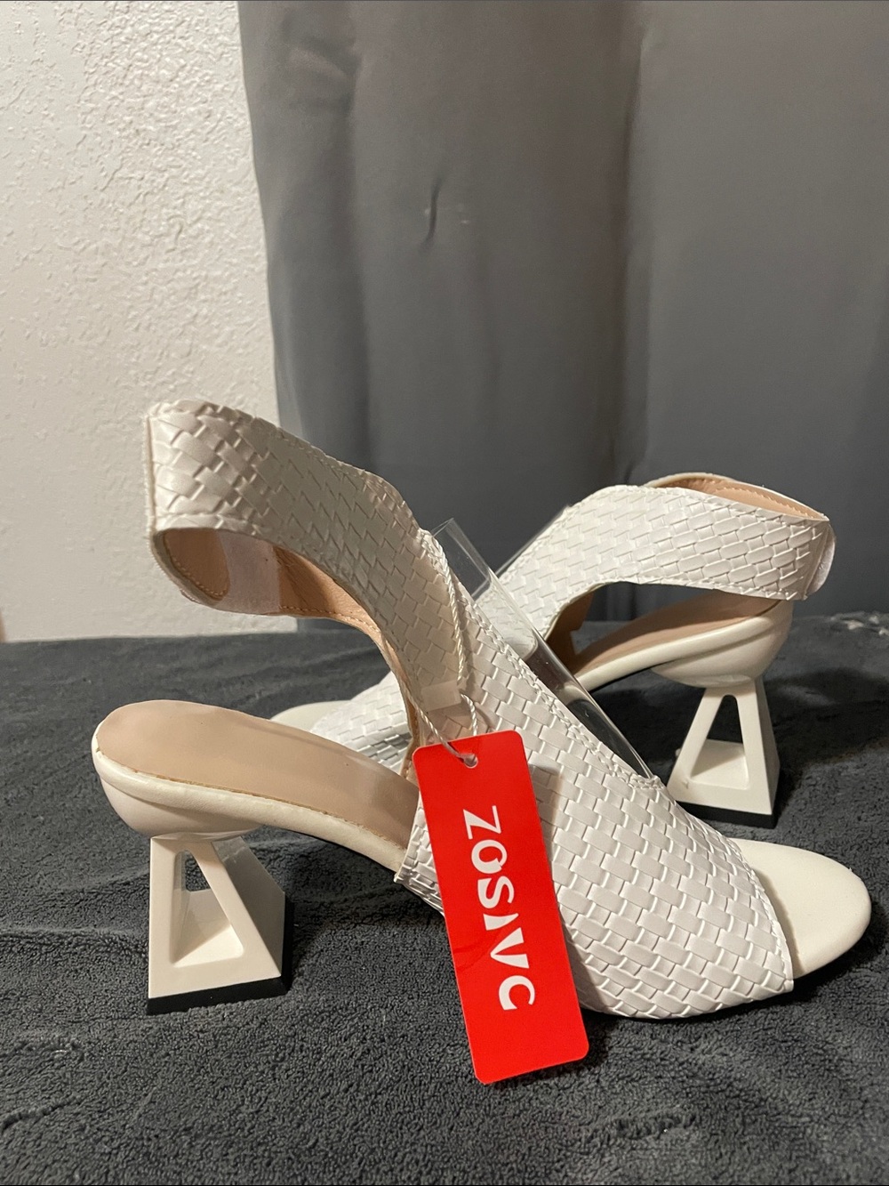 Woven Open-Toe White Heeled Sandals